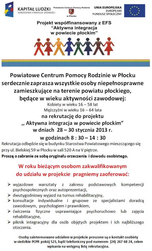 Plakat zachęcający do udziału w projekcie EFS w 2013 roku